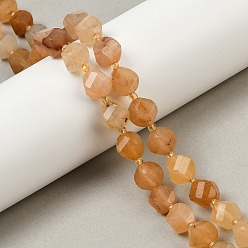 Сэнди Коричневый Окрашенные бусины пряди природного нефрита, граненые, твист, с бисером, песчаный коричневый, 10x9~10x9~10 мм, отверстие : 1 мм, около 33 шт / нитка, 15.35'' (39 см)