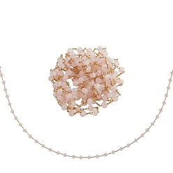 Pink Brass Handmade Faceted Glass Beaded Chains, Soldered, Long-Lasting Plated, Real 18K Gold Plated, Rondelle, Pink, 5.5x3.5mm