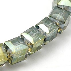 Темный Морско-зеленый Гальванические стеклянные бусины, с покрытием цвета радуги, граненые, кубические, темно-зеленый, 9x9x9 мм, отверстие : 1 мм