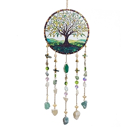 Смешанные камни Подвеска-ловец солнца из акрила, окрашенная в цвет дерева жизни, Бусины из стекла, натурального амазонита и кварца для украшения стен в спальне, саду или саду., 595 мм