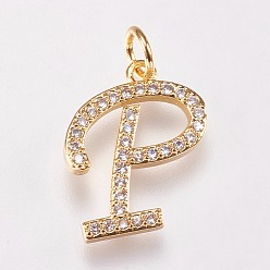 Letter P Brass Micro Pave Cubic Zirconia Letter Pendants, Letter.P, 13x16x2mm, Hole: 3mm

