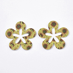 Leichtes Khaki Pu-Leder große Anhänger, doppelseitiges Gänseblümchenmuster, Blume, leichtes Khaki, 50x51x2 mm, Bohrung: 1 mm