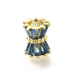 Светлый Стально-синий Стойка гальванопокрытие колонна латунь микропаве прозрачные кубические циркониевые бусины, долговечные бусины, без свинца и без кадмия, реальный 18 k позолоченный, светло-стальной синий, 11x9x9 мм, отверстие : 4 мм