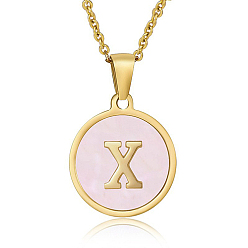 Letter X Natural Shell Initial Letter Pendant Necklace, with Golden Stainless Steel Cable Chains, Letter X, 17.72 inch(45cm)