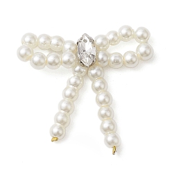 Прозрачный Пластиковые подвески из жемчужных бусин, с облицовкой стойки латунные петли микропаве фианит, долговечный, без свинца и без кадмия, бантом, прозрачные, 27~29x24~27.5x3.5 мм, отверстие : 6.8 мм