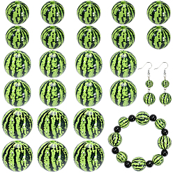 Green 30Pcs 3 Styles Opaque Acrylic Beads, Watermelon, Green, 10~20mm, Hole: 2~2.5mm, 10pcs/style