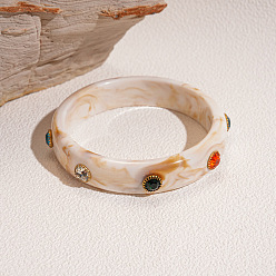 (404) Непрозрачное AB Кислое яблоко Модные браслеты из акрила и страз для женщин, кольцо, цветочный белый, внутренний диаметр: 3-1/8 дюйм (8 см)