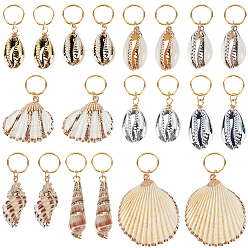 Doré  20 pièces 10 styles perles dreadlocks, forme coquille, clips de décoration de pendentifs de cheveux de tressage, avec des anneaux de saut de fer, or, 37~66mm, 2 pcs / style