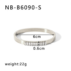 Нержавеющая Сталь Цвет 304 браслеты из нержавеющей стали с паве из кубического циркония, шарнирные браслеты для женщин, прямоугольные, цвет нержавеющей стали, внутренний диаметр: 2-3/8 дюйм (6 см)