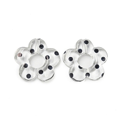 Черный Прозрачные акриловые шарики печатных, цветок, чёрные, 19x20x4 мм, отверстие : 1.6 мм