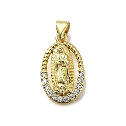 Oval Латунные микро проложить кубического циркония подвески, Дева Мария, стойки покрытие, долговечный, без кадмия и без свинца, овальные, 19.5x12x3 мм, отверстие : 5x3.5 мм
