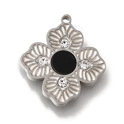 Нержавеющая Сталь Цвет Акриловые подвески, с 304 нержавеющей стали выводы горный хрусталь, цветочный шарм, цвет нержавеющей стали, 15x14x2 мм, отверстие : 1 мм