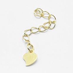 Real 18K Gold Plated 925 Sterling Silver Extender Chains, with Heart Charms, Real 18K Gold Plated, 39~41mm, Heart: 7x5x0.5mm
