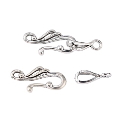Antique Silver Tibetan Style Alloy Hook and Eye Clasps, Lead Free, Cadmium Free and Nickel Free, Antique Silver, Toggle: 12mm wide, 25mm long, Bar: 16mm long, hole: 3mm