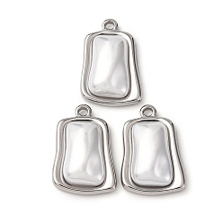 Нержавеющая Сталь Цвет 304 подвески из нержавеющей стали, прямоугольные, с абс пластмассовой имитационной жемчужиной, цвет нержавеющей стали, 22.5x15.5x6.5 мм, отверстие : 2 мм