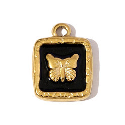 Настоящее золото 18K 304 нержавеющей стальной эмали подвески, прямоугольник с подвесками в виде бабочек, ионное покрытие (ip), реальный 18 k позолоченный, 16x12 мм