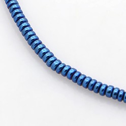 со Синим Покрытием Гальванизировать немагнитных синтетический гематит бисер пряди, Heishi бусы, Плоский круглый / диск, с покрытием синим, 2x1 мм, отверстие : 1 мм, около 372 шт / нитка, 15.7 дюйм