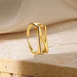 Letter N Регулируемые открытые манжеты из сплава, реальный 18 k позолоченный, Письмо N, внутренний диаметр: регулируемый