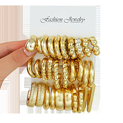 Oro Conjuntos de pendientes de plástico CCB para mujer, pendientes de medio aro, dorado, 25~40 mm, sobre 15 pares / set