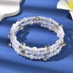 Желтый Браслеты из многорядных бусин из стекла и АБС-пластика с имитацией жемчуга, бабочка, со стальной проволокой, желтые, внутренний диаметр: 1-7/8 дюйм (4.8 см)