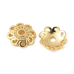 Настоящее золото 18K Шапочки и конусы для бусин, латунные, лотос, реальный 18 k позолоченный, 8x2 мм, отверстие : 1.6 мм