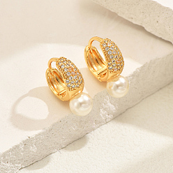 Настоящее золото 18K Круглые серьги-кольца из нержавеющей стали, с имитацией жемчуга, реальный 18 k позолоченный, 19x7 мм