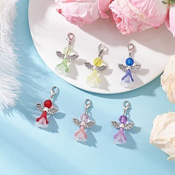 (52) Непрозрачная лаванда Подвесные украшения в виде ангелов из прозрачного акрила, Сплав с застежками когтя омара, разноцветные, 39.5 мм