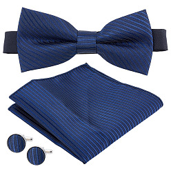 Полуночно-синий 1 мужской галстук-бабочка из полиэстера, с носовым платком и запонкой, темно-синий, 230x230x0.5 мм
