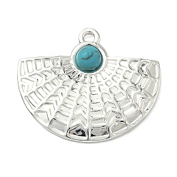 Fan Окрашенные синтетические бирюзовые подвески, с 304 установками из нержавеющей стали, серебряный цвет гальваническим, вентилятор, 25.5x30x4 мм, отверстие : 2 мм