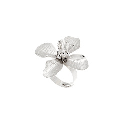 Platinum Iron Flower Cuff Open Rings for Women, Platinum, US Size 4 1/4(15~20mm)
