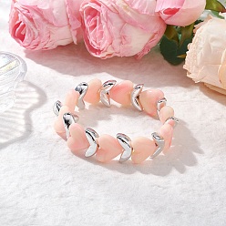 Pink Браслеты из акрила и бусин ccb для женщин, сердце, розовые, внутренний диаметр: 2-1/8 дюйм (5.5 см)