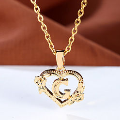 Letter G Цепочка из латуни с подвеской в виде сердца в форме розы и буквы, золотые, Буква G, 17.72 дюйм (45 см)