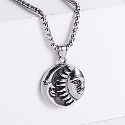 Нержавеющая Сталь Цвет Классные мужские 304 ожерелья с подвеской в виде луны и солнца из нержавеющей стали в стиле инь-ян, цвет нержавеющей стали