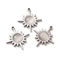 Нержавеющая Сталь Цвет Подвески кошачий глаз, с 304 фурнитурой из нержавеющей стали, очарование солнца, цвет нержавеющей стали, 21x19x3.5 мм, отверстие : 1.4 мм