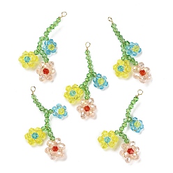 Разноцветный Подвески из стеклянных бусин, с медной проволокой, Цветок жизни прелести, красочный, 36~40x17~26x4~5 мм, отверстие : 1.8~2 мм