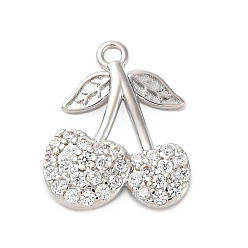 Прозрачный Латунные микро проложить кубического циркония подвески, черри прелести, стойки покрытие, долговечный, без кадмия и без свинца, прозрачные, 16x13x3 мм, отверстие : 1.2 мм