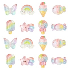 Разноцветный 48шт 8 стили кабошоны из прозрачной смолы, с блеском порошок, красочный, 14~26x15~28 мм, 6 шт / стиль