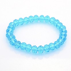 Deep Sky Blue Glass Rondelle Beads Stretch Bracelets, Deep Sky Blue, 60mm