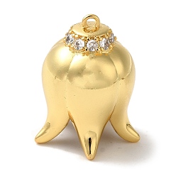 Настоящее золото 18K Покрытие стойки латунь микропаве прозрачные подвески из кубического циркония, без кадмия и без свинца, долговечный, цветок, реальный 18 k позолоченный, 21x15.5 мм, отверстие : 1.4 мм