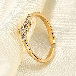 Настоящее золото 18K Латунные кольца-манжеты с микропаве и прозрачным цирконием для женщин, без кадмия, без никеля и без свинца, слэш, реальный 18 k позолоченный, 6.5 мм