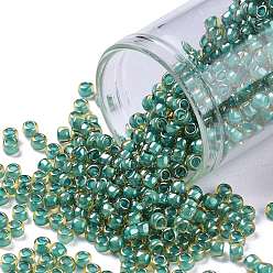 (953) Inside Color Jonquil/Turquoise Lined TOHO Round Seed Beads, Japanese Seed Beads, (953) Inside Color Jonquil/Turquoise Lined, 8/0, 3mm, Hole: 1mm, about 1110pcs/50g