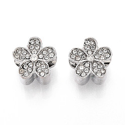 Платина Европейские бусины, сплав, стразы , бусины с большим отверстием, цветок, платина, 12x13x9 мм, отверстие : 4.5~5 мм