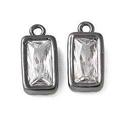 Черный Цвет Металла Латунные микро проложить кубического циркония подвески, прямоугольные, стойки покрытие, долговечный, металлический черный , 12.5x6x3 мм, отверстие : 1.2 мм