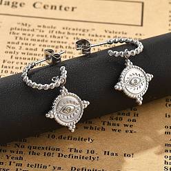 Нержавеющая Сталь Цвет 304 из нержавеющей стали болтаться серьги, со стразами, глаз, цвет нержавеющей стали, 29x15.5 мм