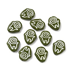 Цвет Оливы Бусины лэмпворк , руны, с эмалью, оливковый, 19.5~20x17x5~5.5 мм, отверстие : 1.2 мм