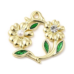Golden Aluminium Anhänger & Charms, Glas mit CCB-Perlen, Blume, golden, 19.5x20x4 mm, Bohrung: 1.6 mm