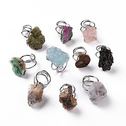 Gemischte Stein Manschettenring mit Edelsteinnuggets, roher Rohring, platinierter Messingschmuck für Damen, Innendurchmesser: 17.6~18.7 mm