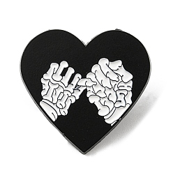 Black Heart with Picky Promise Skeleton Hand Enamel Pin, Electrophoresis Black Alloy Brooch for Backpack Clothes, Black, 28.5x30x1.6mm