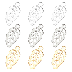 Mixed Color 60Pcs 3 Style 304 Stainless Steel Pendants, Leaf Charms, Mixed Color, 13x6x0.5mm, Hole: 1mm, 20pcs/color