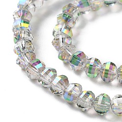 Pale Green Transparent Electroplate Glass Beads Strands, AB Color, Faceted Lantern, Pale Green, 6x4.5mm, Hole: 1.4mm, about 98pcs/strand, 17.72''(45cm)